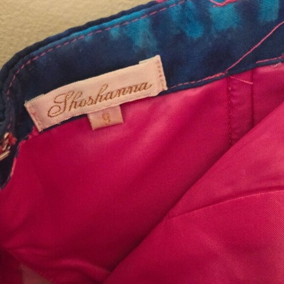 Shoshanna Strapless Mini Dress In Floral Watercolor Silk Blend Pink Blue Size 8 - Picture 6 of 7